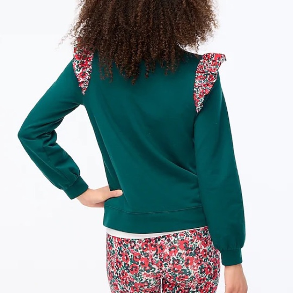 J. Crew | NWT ✨ Floral Academic Green Ruffle Shoulder Sweatshirt - Picture 4 of 8